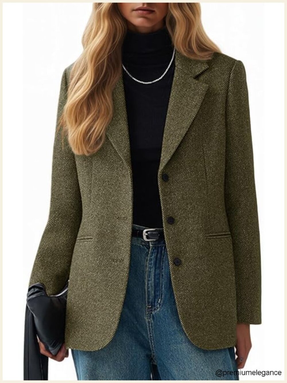 Women's Wool Blend Tweed Blazer Herringbone Business Casual Office Jacket